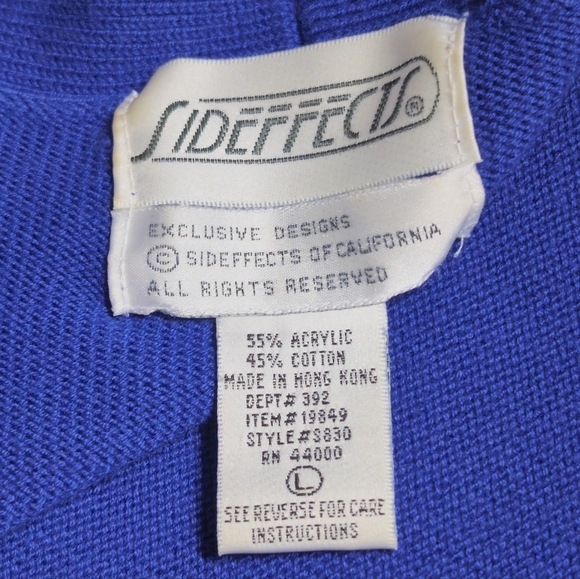 Vintage Sideffects Sz L Blue Open Front Cardigan Sweater - Picture 4 of 4